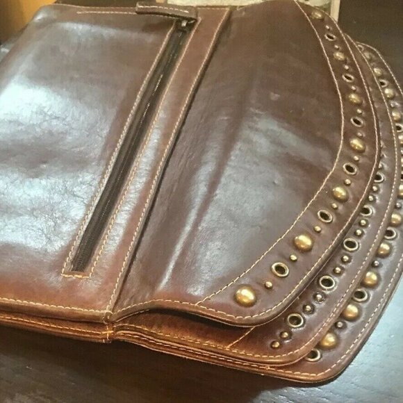 Nordstrom Brown XL Leather Brass Studs Wallet - Picture 13 of 14